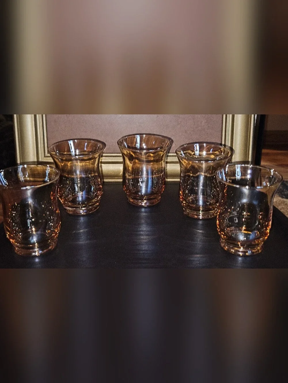 Crate & Barrel Candle Holder Abbey Amber Iridescent Hurricane Votive Footed 3”